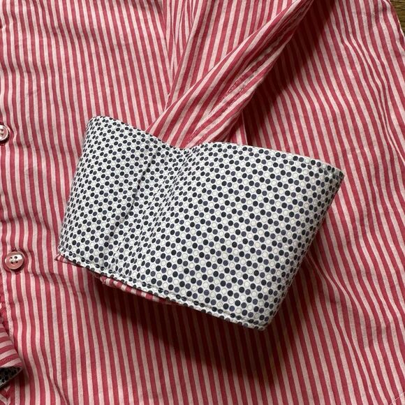 Stone Rose Shirt Mens White Pink Striped Cotton Black Rivet Button Up 4 Large - Picture 4 of 7